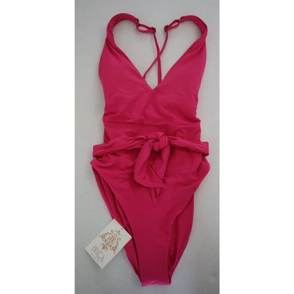 Becca x Rebecca 851627 Sz S Pink Flamingo Virtue Tie Waist 1-Pc Swimsuit $148+ - Picture 3 of 8